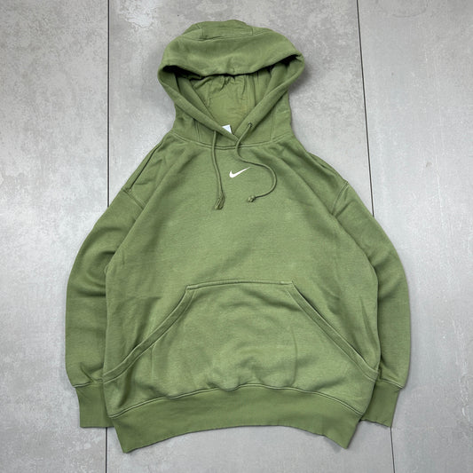Vintage Nike Centre Swoosh Green Embroidered Hoodie Sweatshirt - L