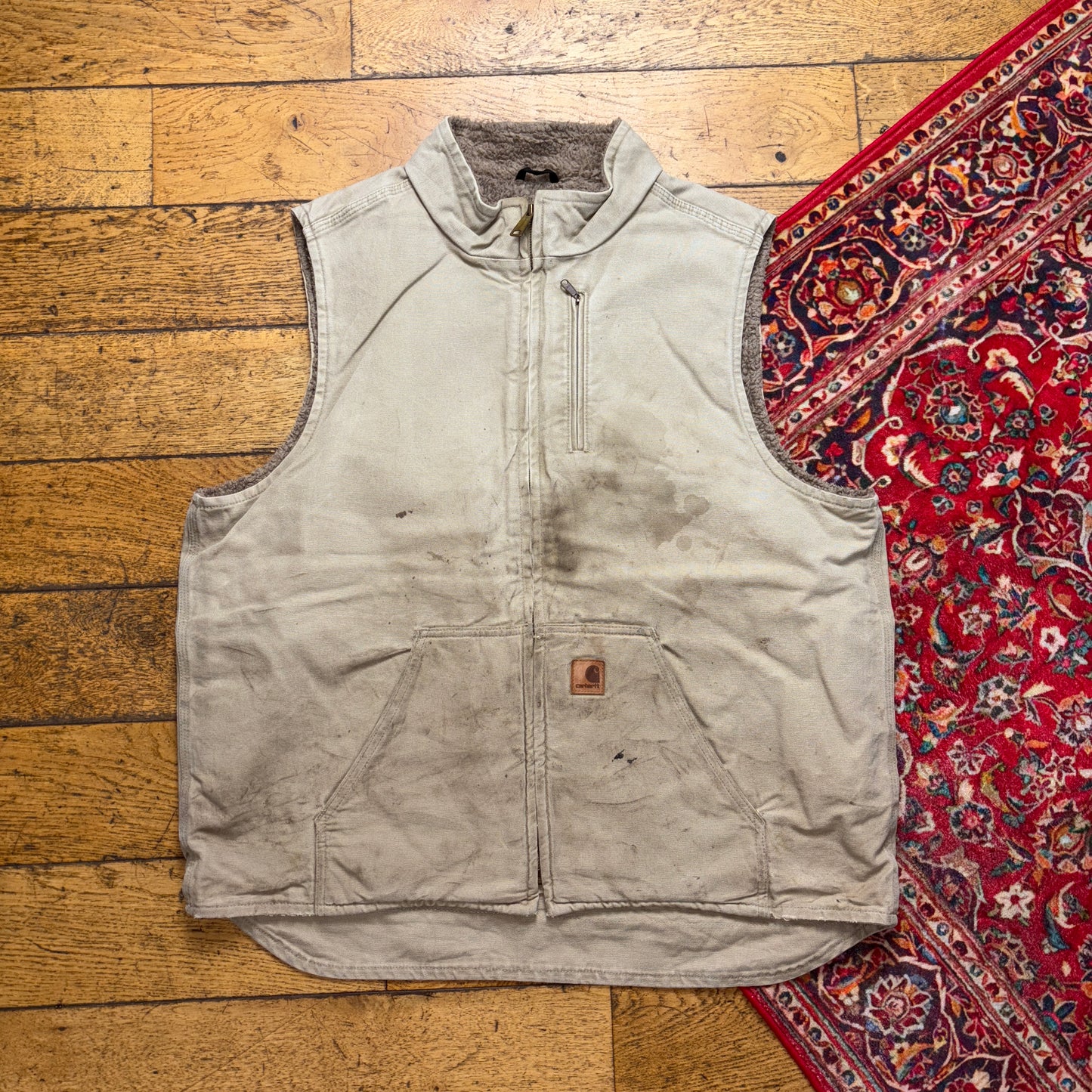 Vintage Carhartt Cream Gilet Vest Sherpa Lined Workwear Jacket - XL