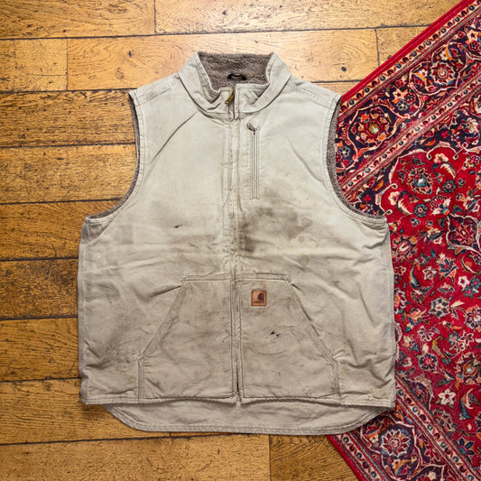 Vintage Carhartt Cream Gilet Vest Sherpa Lined Workwear Jacket - XL