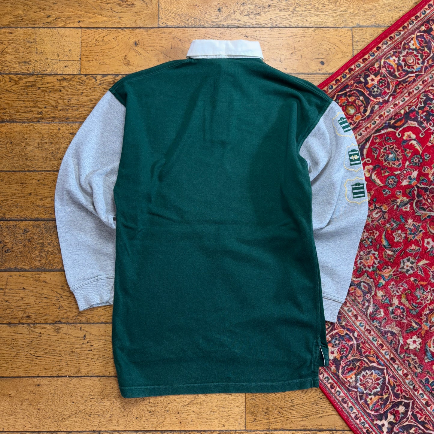 Vintage Green Grey Embroidered Rugby Polo Shirt - S