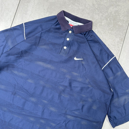 Vintage Nike Mesh Navy Polo Shirt - L