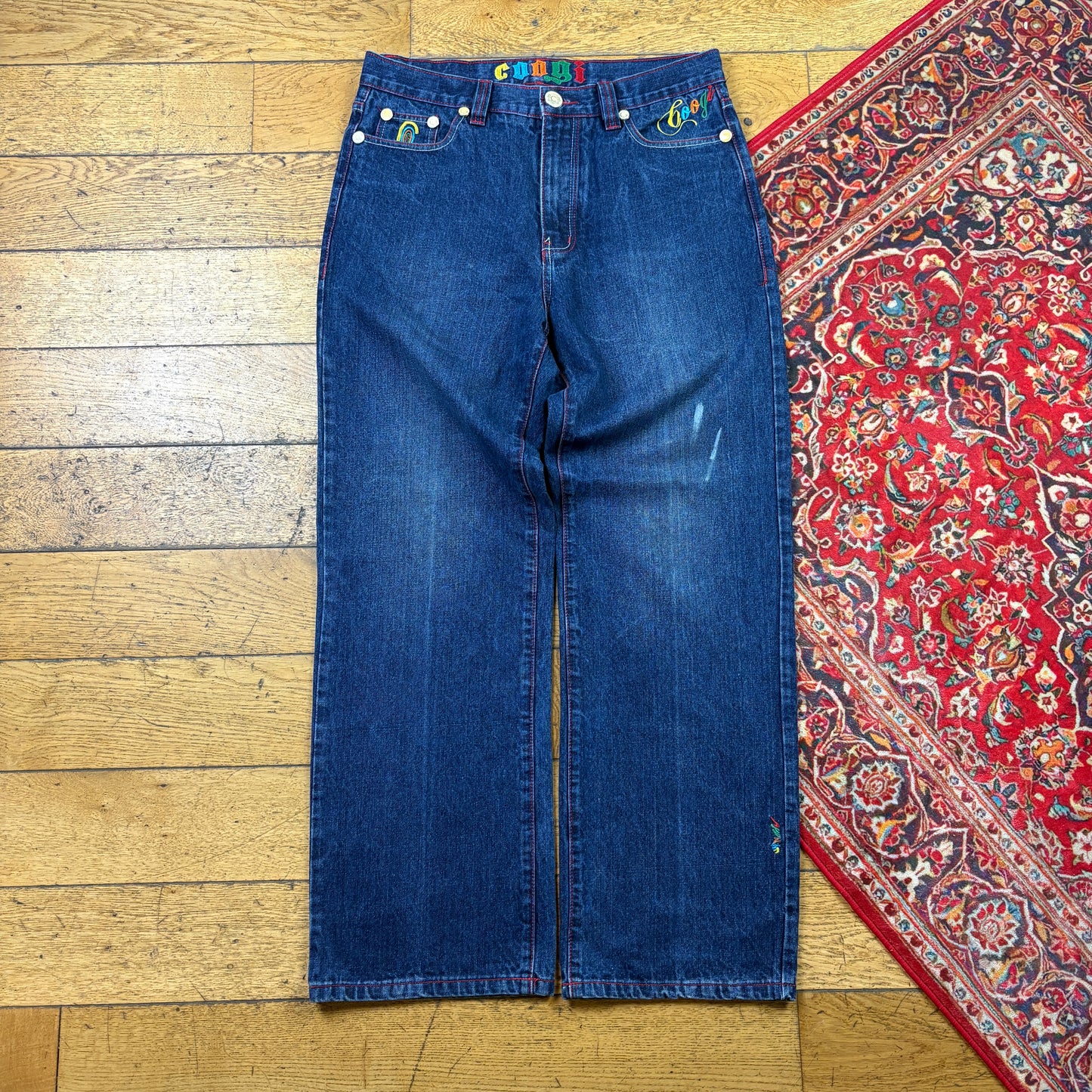Vintage Coogi Blue Embroidered Y2K Hip Hop Baggy Jeans - 36