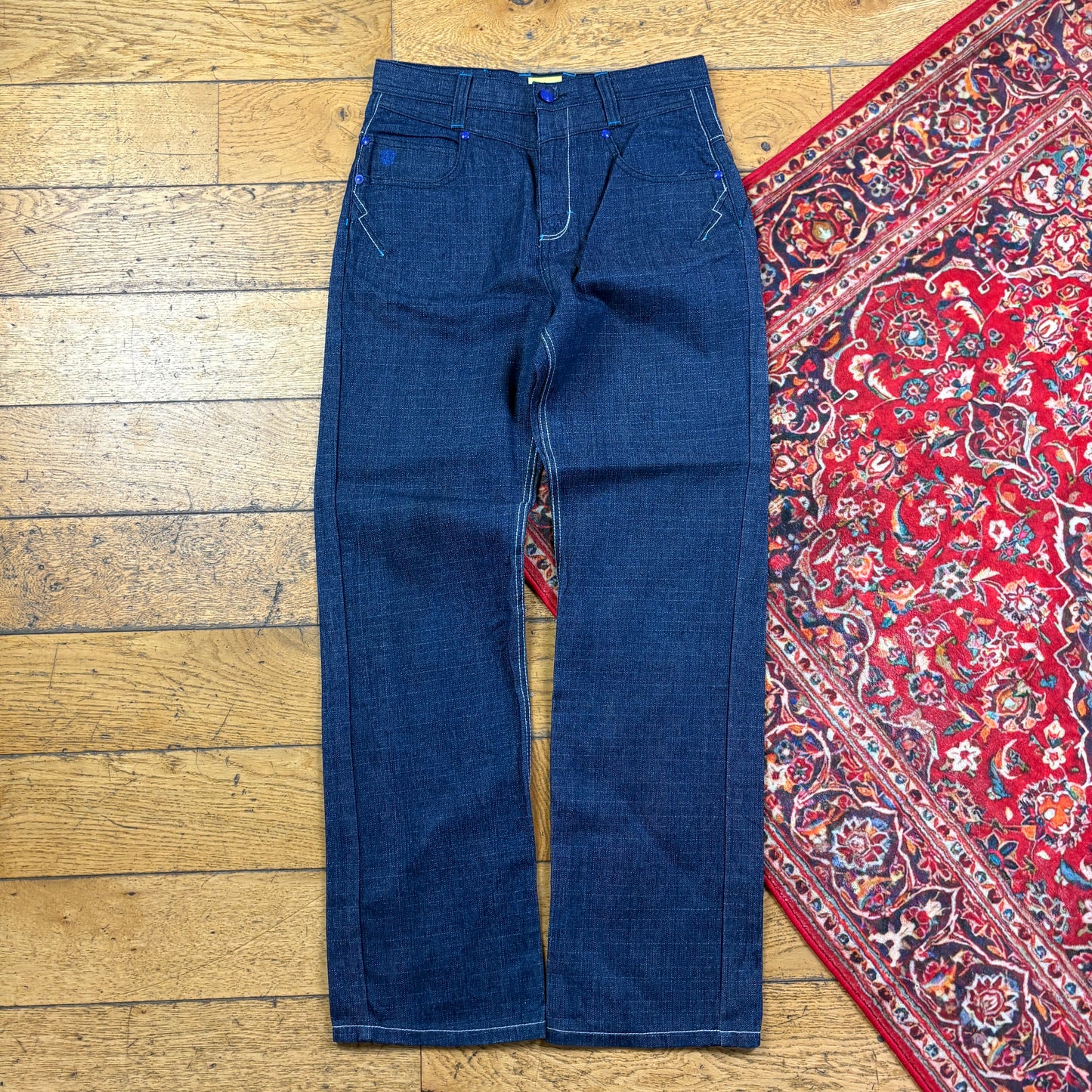 Vintage Pelle Pelle Blue Embroidered Y2K Hip Hop Straight Jeans - 30