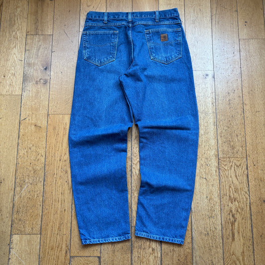 Vintage Carhartt Workwear Carpenter Baggy Blue Jeans - 34