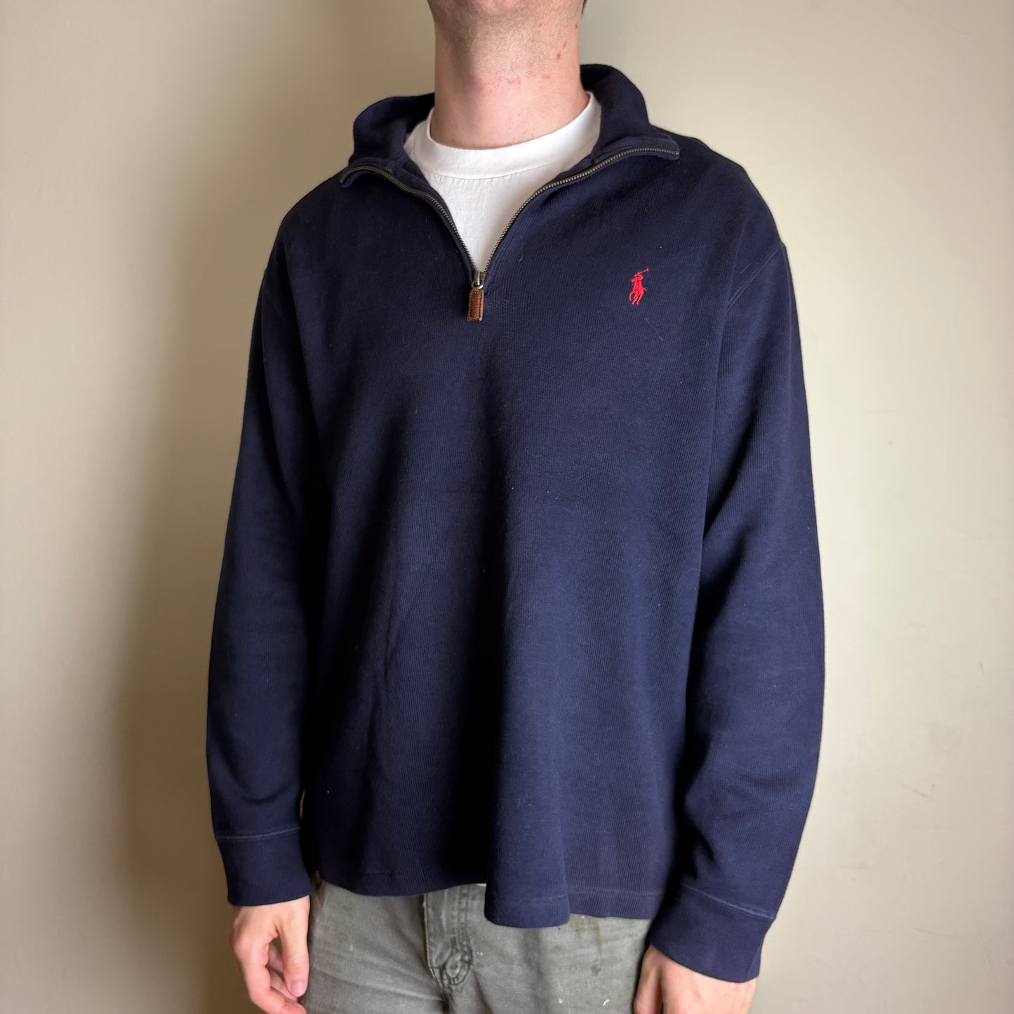 Vintage Ralph Lauren Navy Quarter Zip Knit Jumper - L