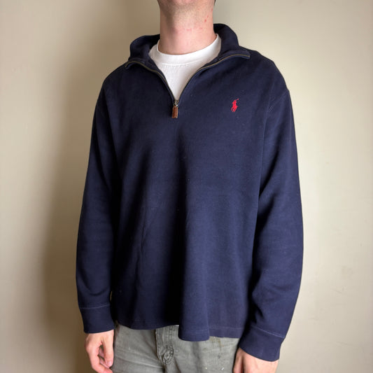 Vintage Ralph Lauren Navy Quarter Zip Knit Jumper - L