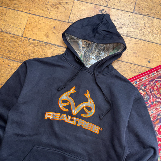 Vintage Realtree Camo Black Embroidered Hoodie Sweatshirt - M