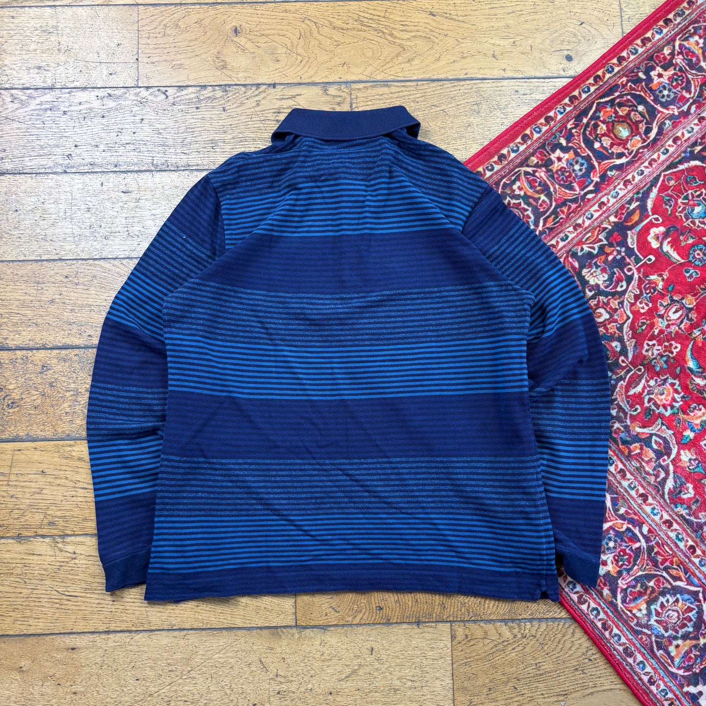 Vintage Lacoste Navy Stripe Rugby Polo Shirt - S