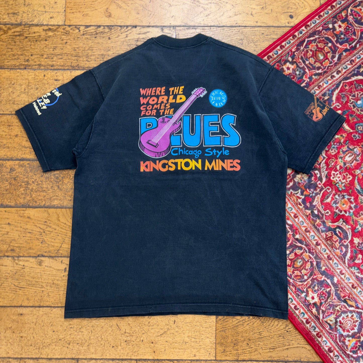 Vintage 90s Black Music Blues Guitar Graphic T-Shirt - M