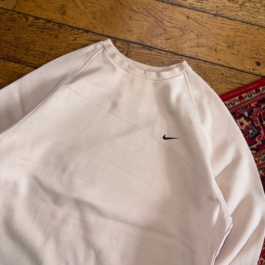 Vintage Nike Y2K Cream Swoosh Embroidered Sweatshirt - L