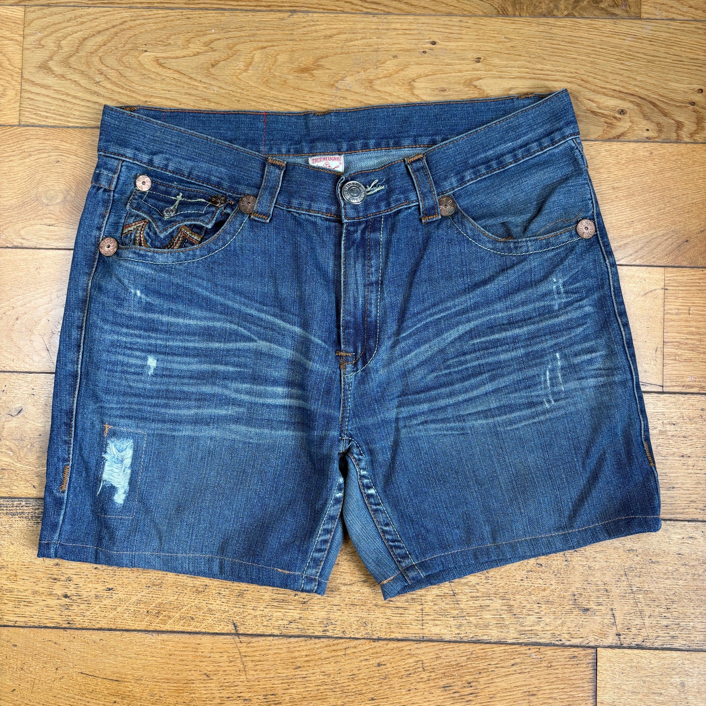 Vintage True Religion Blue Embroidered Y2K Shorts Jorts - 38