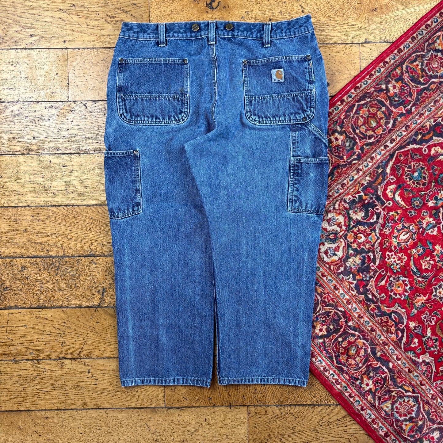 Vintage Carhartt Blue Double Knee Workwear Carpenter Baggy Jeans - 38