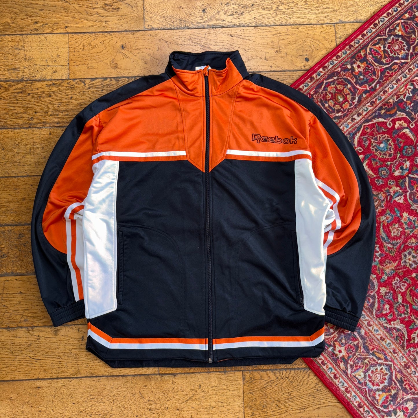 Vintage Reebok Orange Black Tracksuit Track Shell Windbreaker Jacket - XL