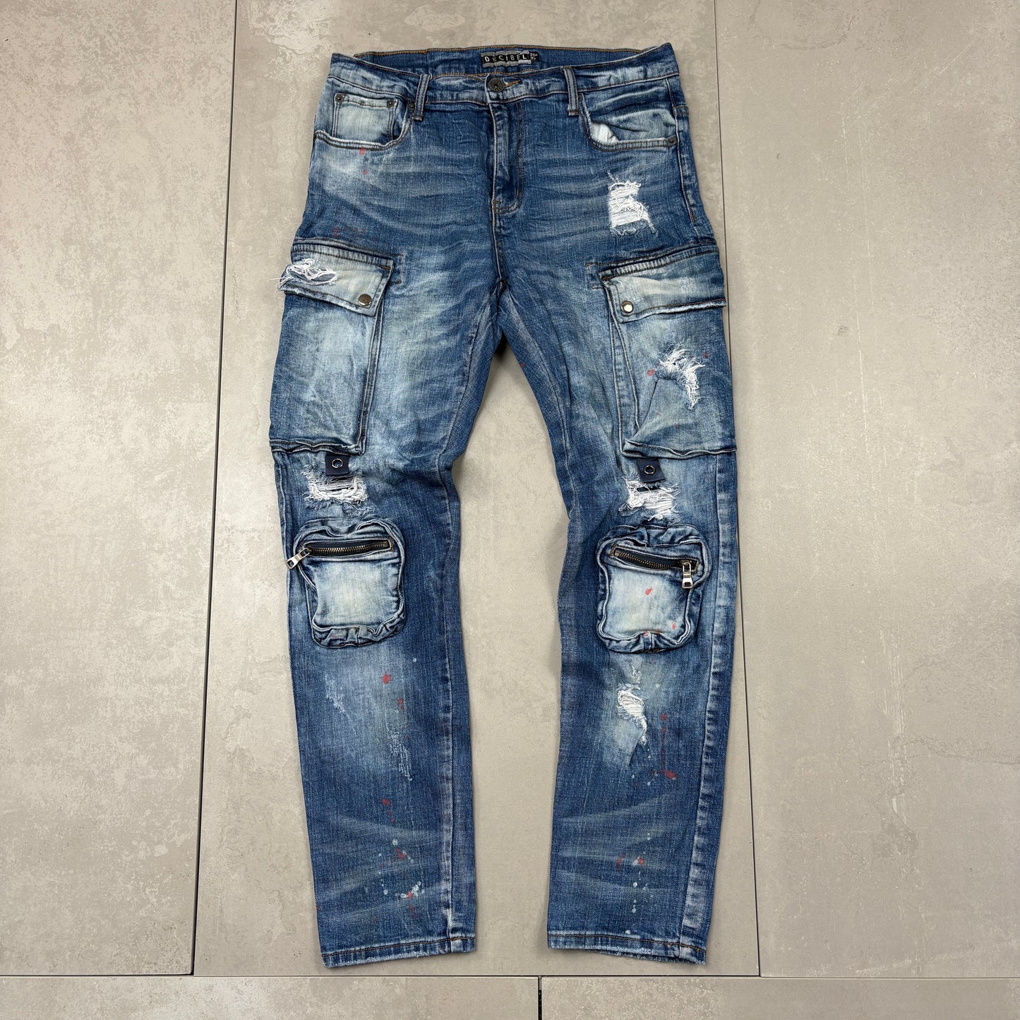 Vintage Blue Hip Hop Cargo Jeans - 34