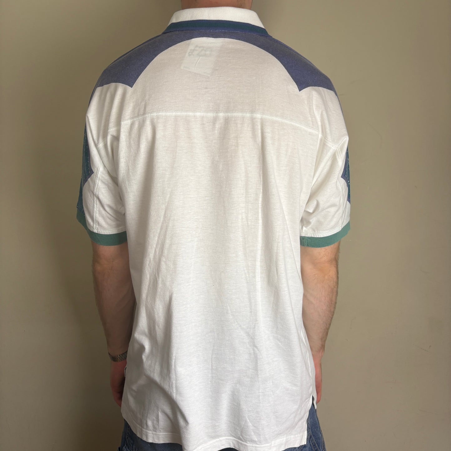 Vintage Reebok White Blue Polo Shirt - L