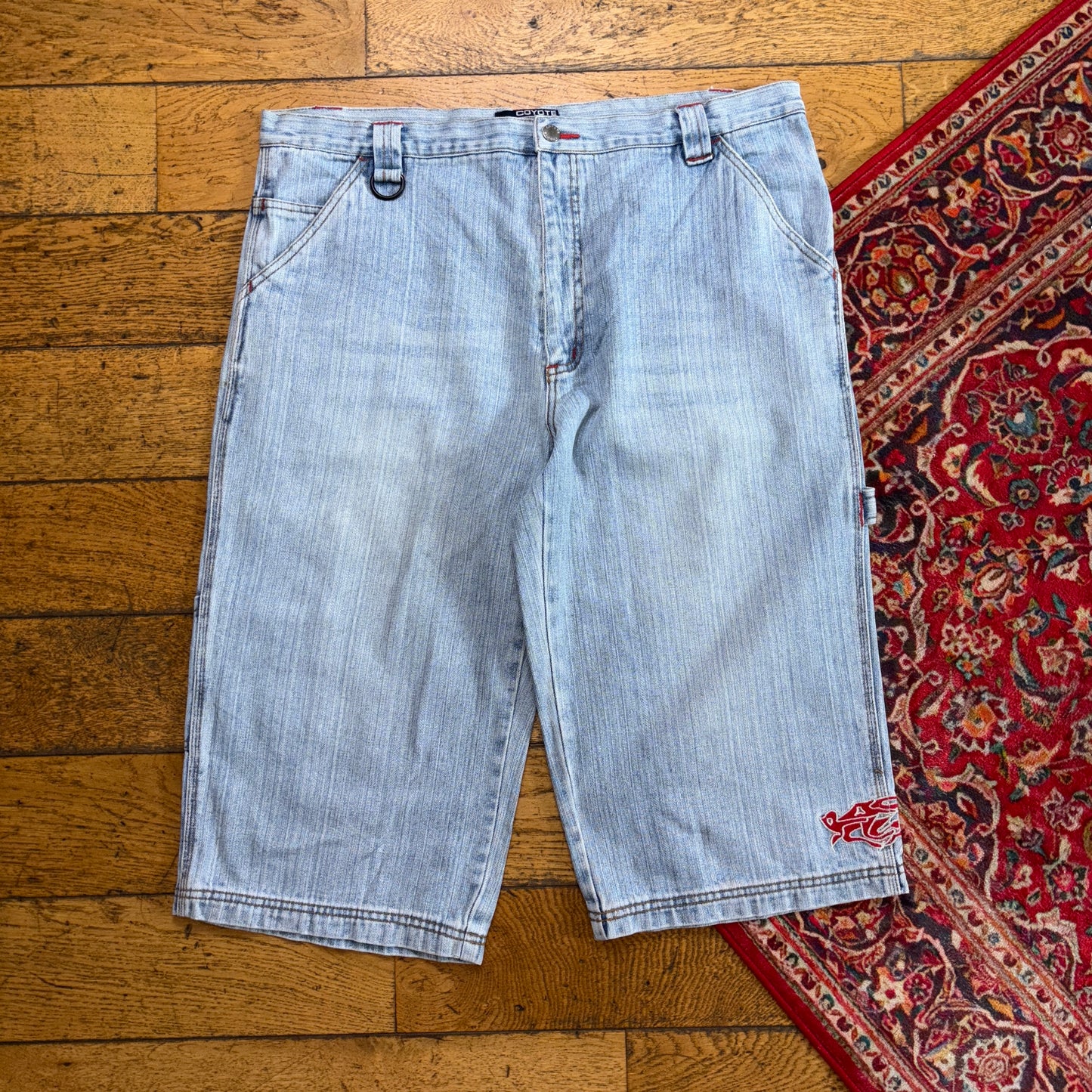 Vintage Coyote Embroidered Hip Hop Blue Baggy Shorts Jorts - 40
