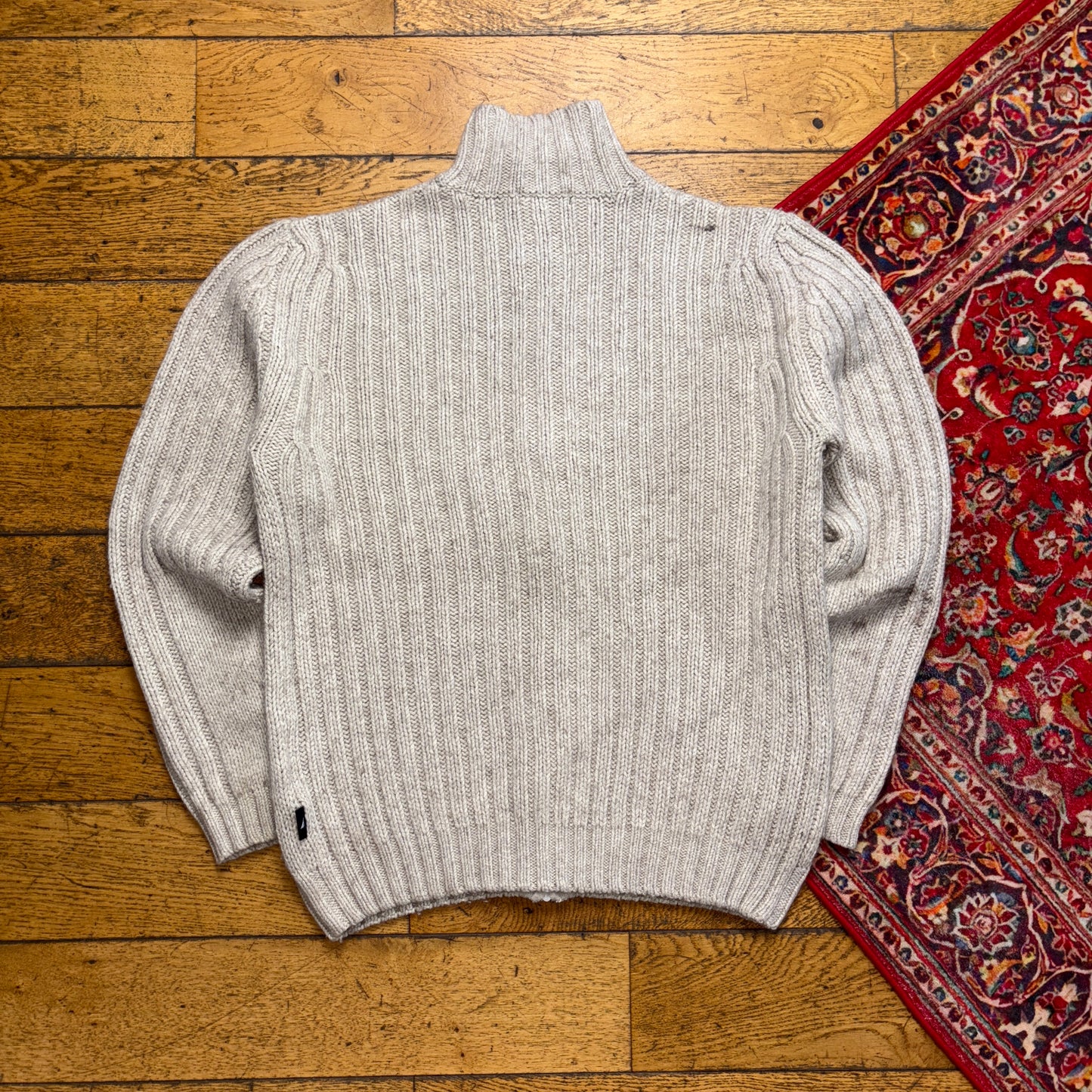 Vintage Nautica Cream Zip Wool Embroidered Knit Jumper - XL