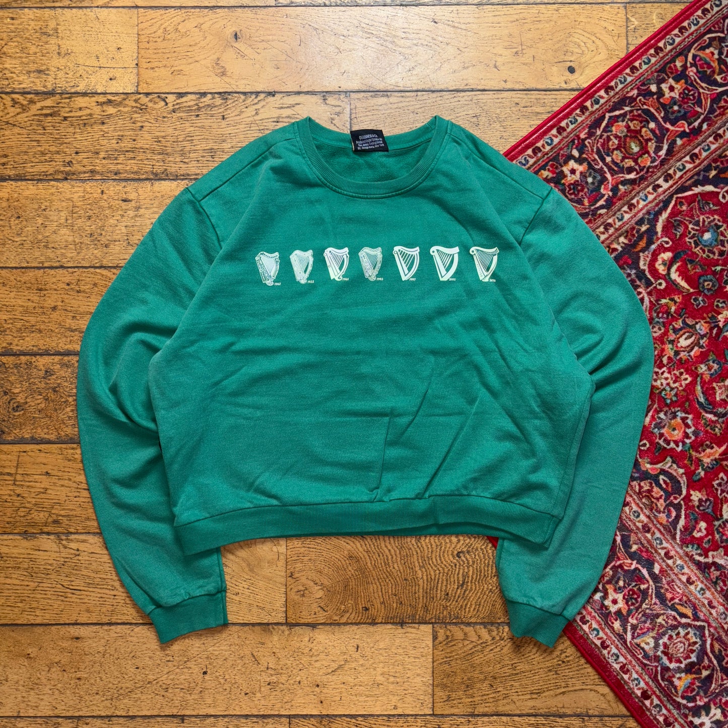 Vintage Guinness Green Boxy Cropped Womens Sweatshirt - XL
