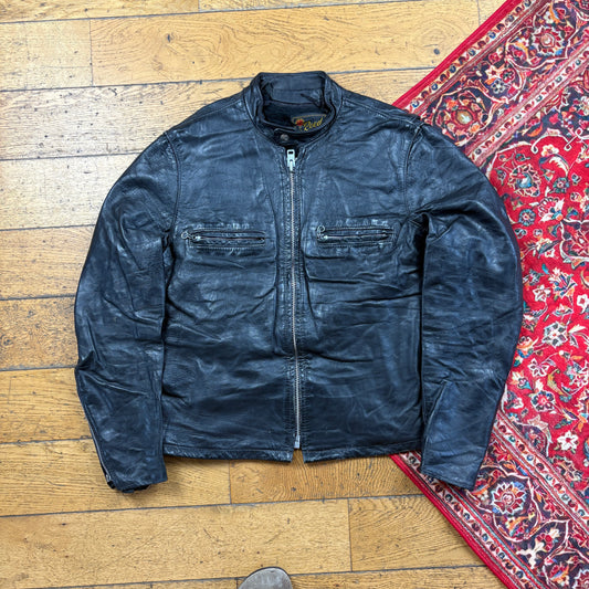 Vintage Black Biker Motorbike Leather Jacket - M