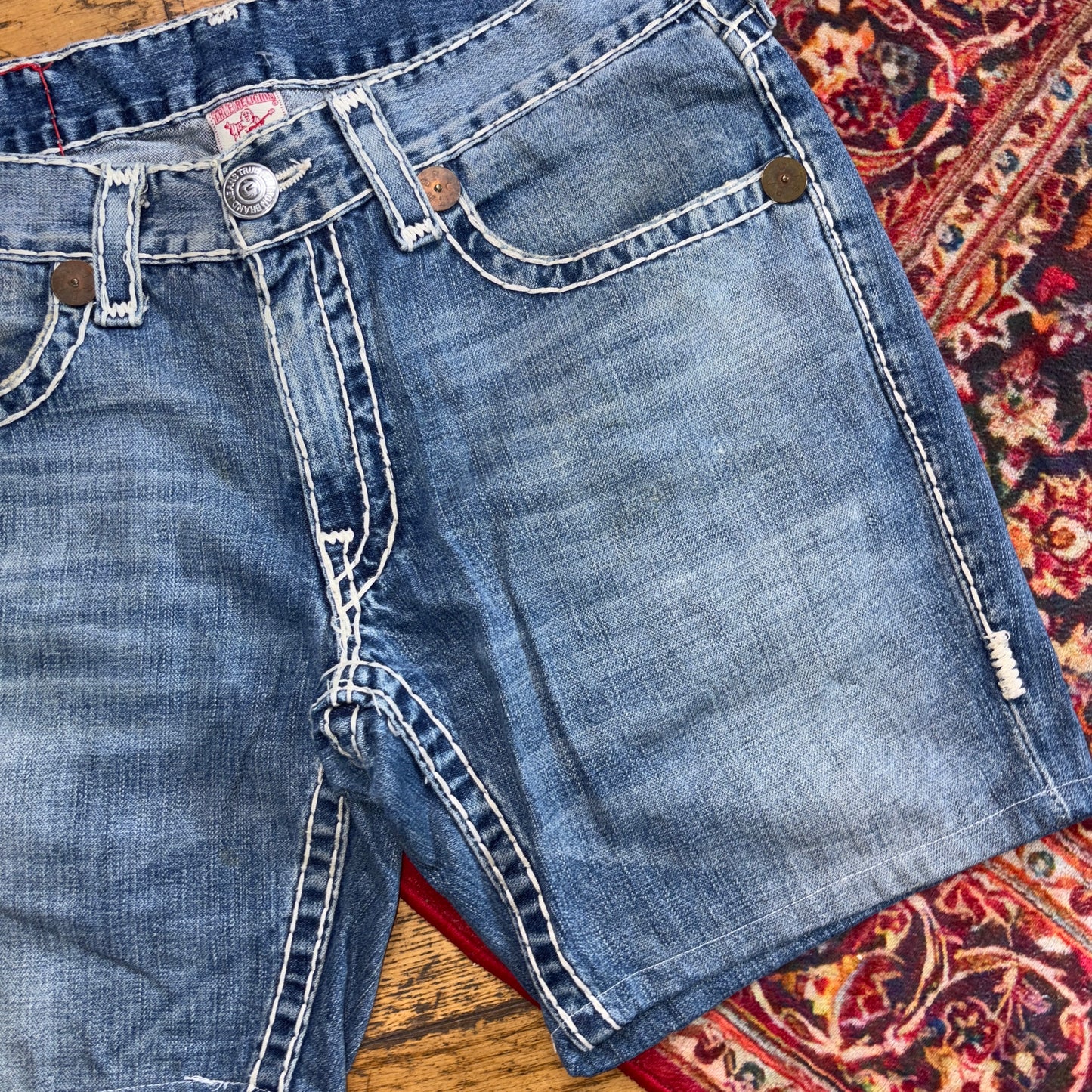 Vintage True Religion Blue Embroidered Y2K Shorts Jorts - 36