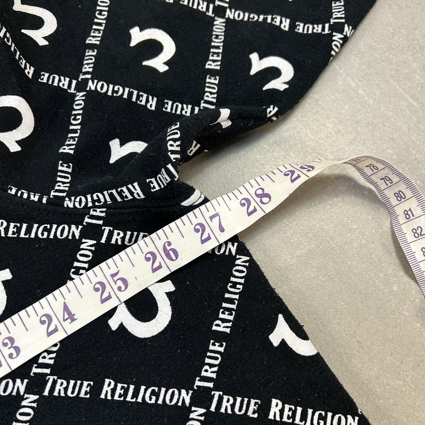 Vintage 00s True Religion All Over Print Black Hoodie Sweatshirt - 3XL