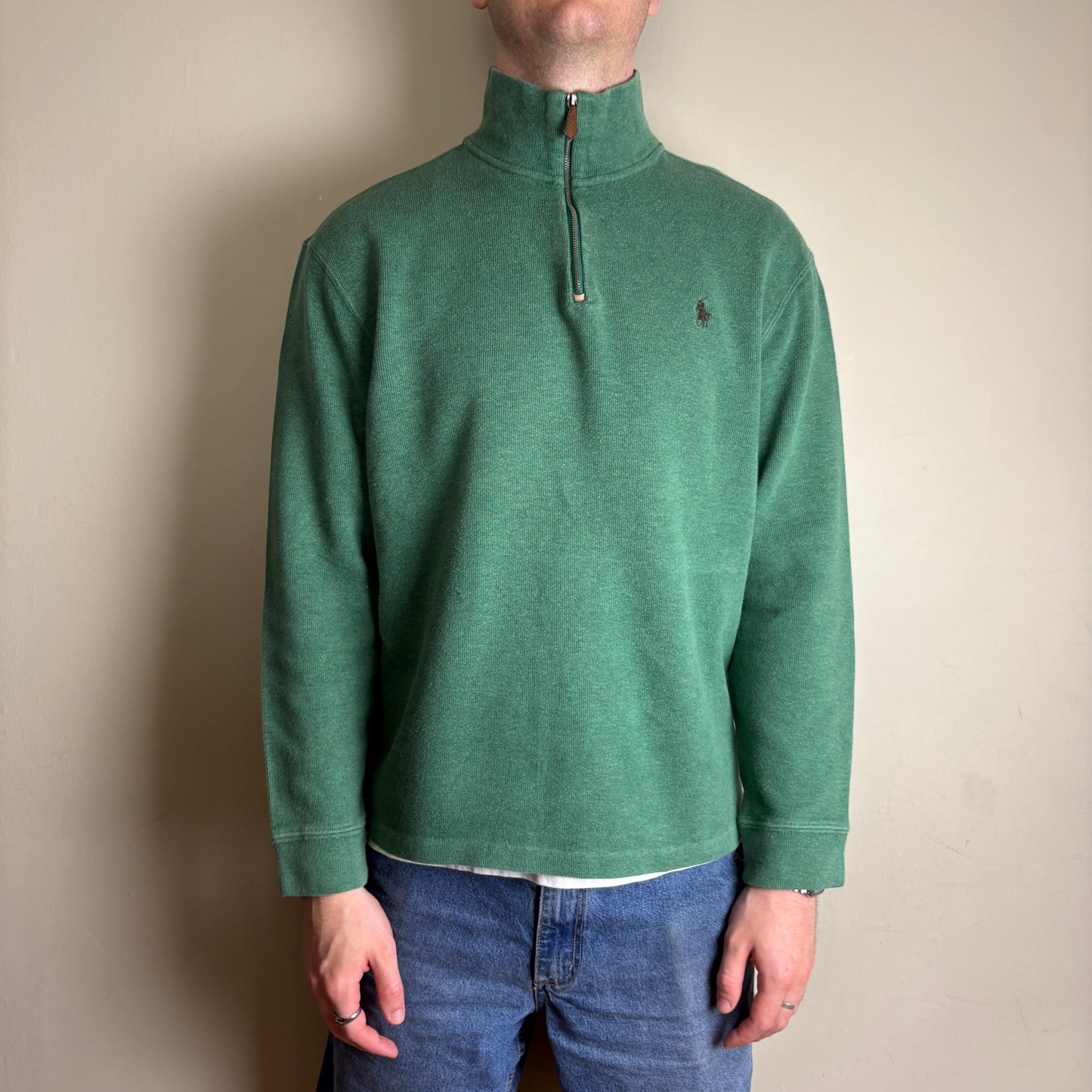 Vintage Ralph Lauren Green Embroidered Quarter Zip Sweatshirt - L