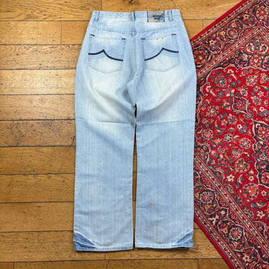 Vintage Blue Embroidered Y2K Hip Hop Baggy Jeans - 36