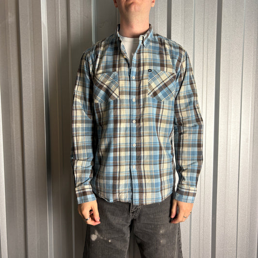 Vintage Quiksilver Blue Check Plaid Surfwear Embroidered Shirt - L