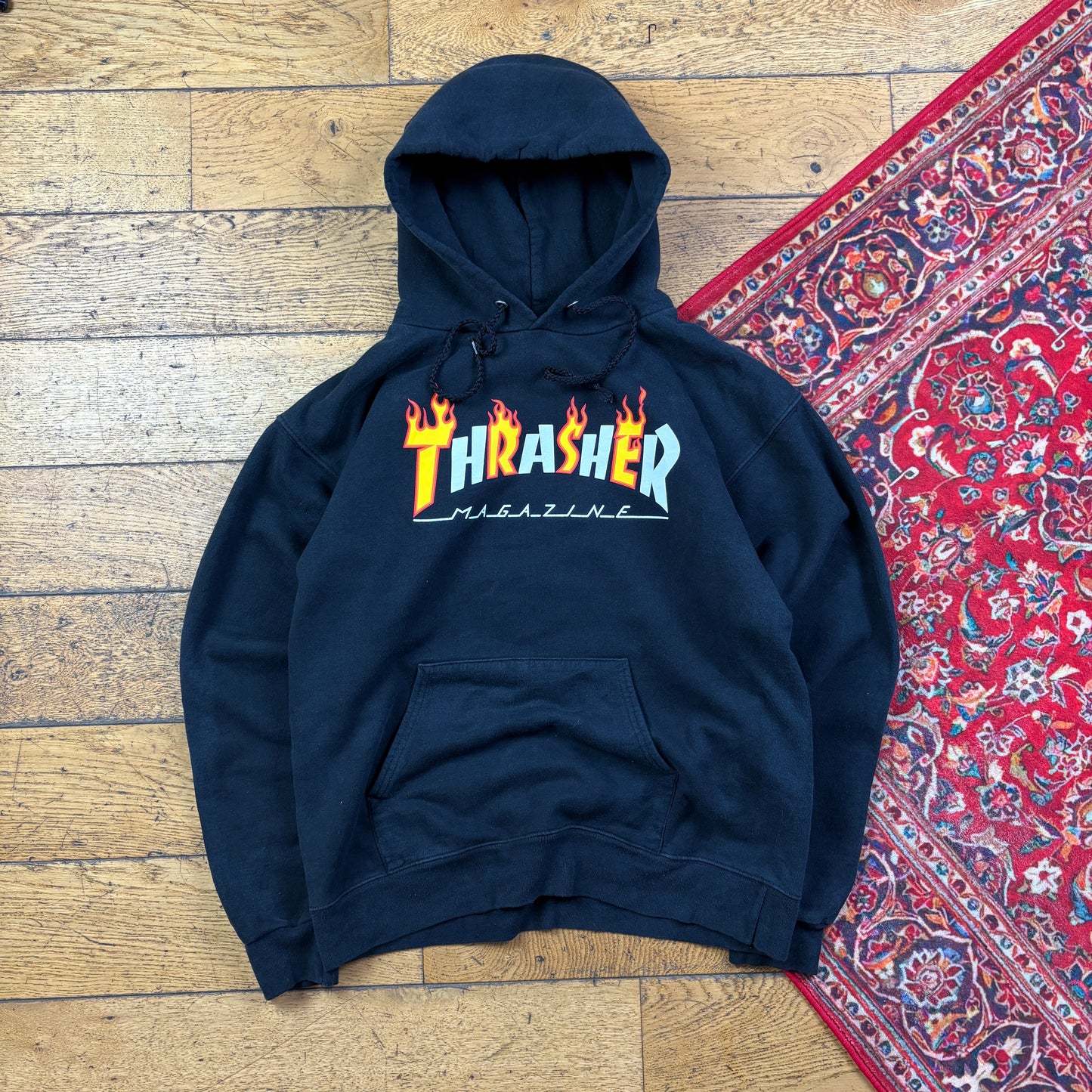 Vintage Thrasher Flames Skate Black Hoodie Sweatshirt - S