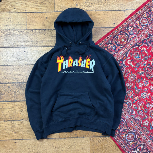 Vintage Thrasher Flames Skate Black Hoodie Sweatshirt - S