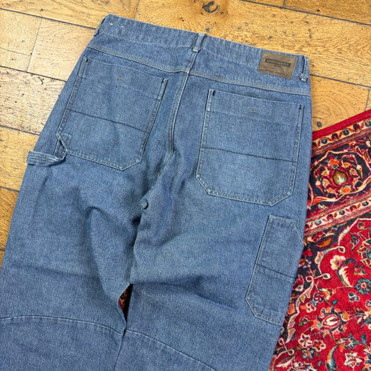 Vintage Blue Carpenter Double Knee Y2K Hip Hop Baggy Jeans - 34