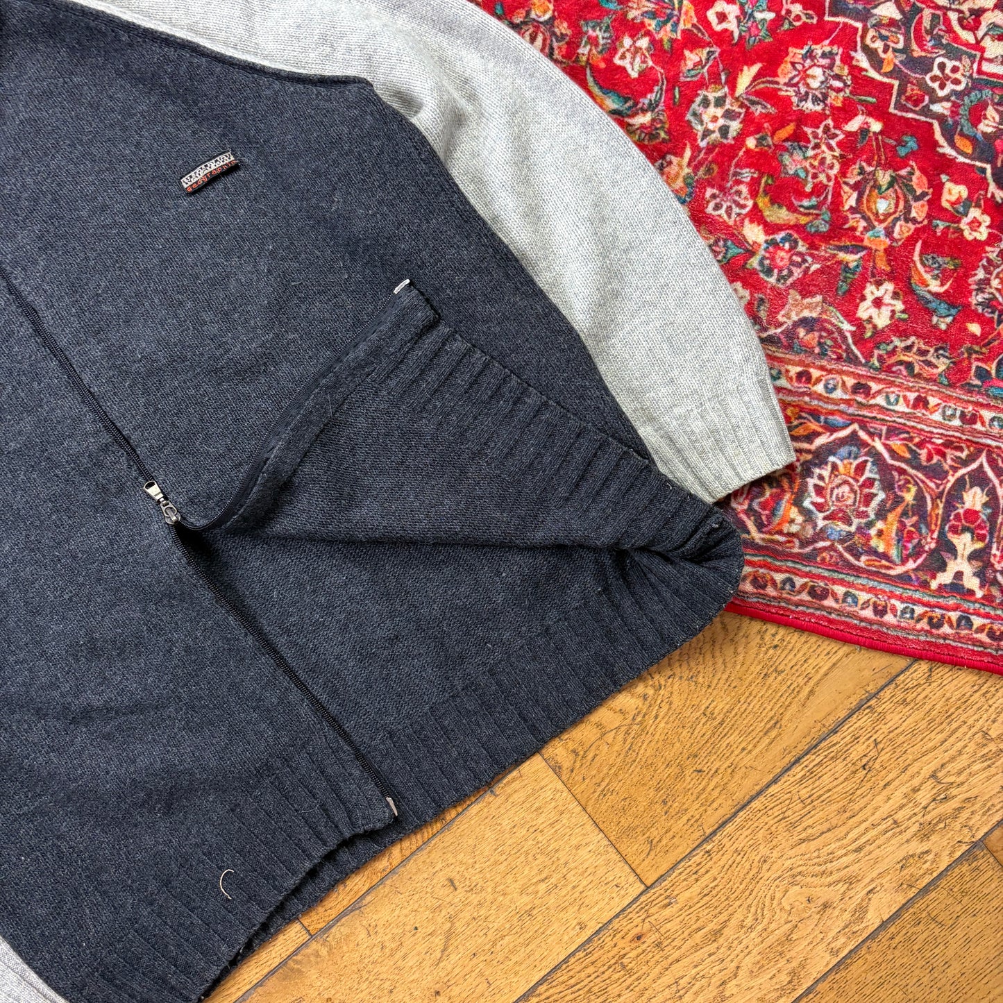 Vintage Napapijri Grey Zip Knit Jumper - L