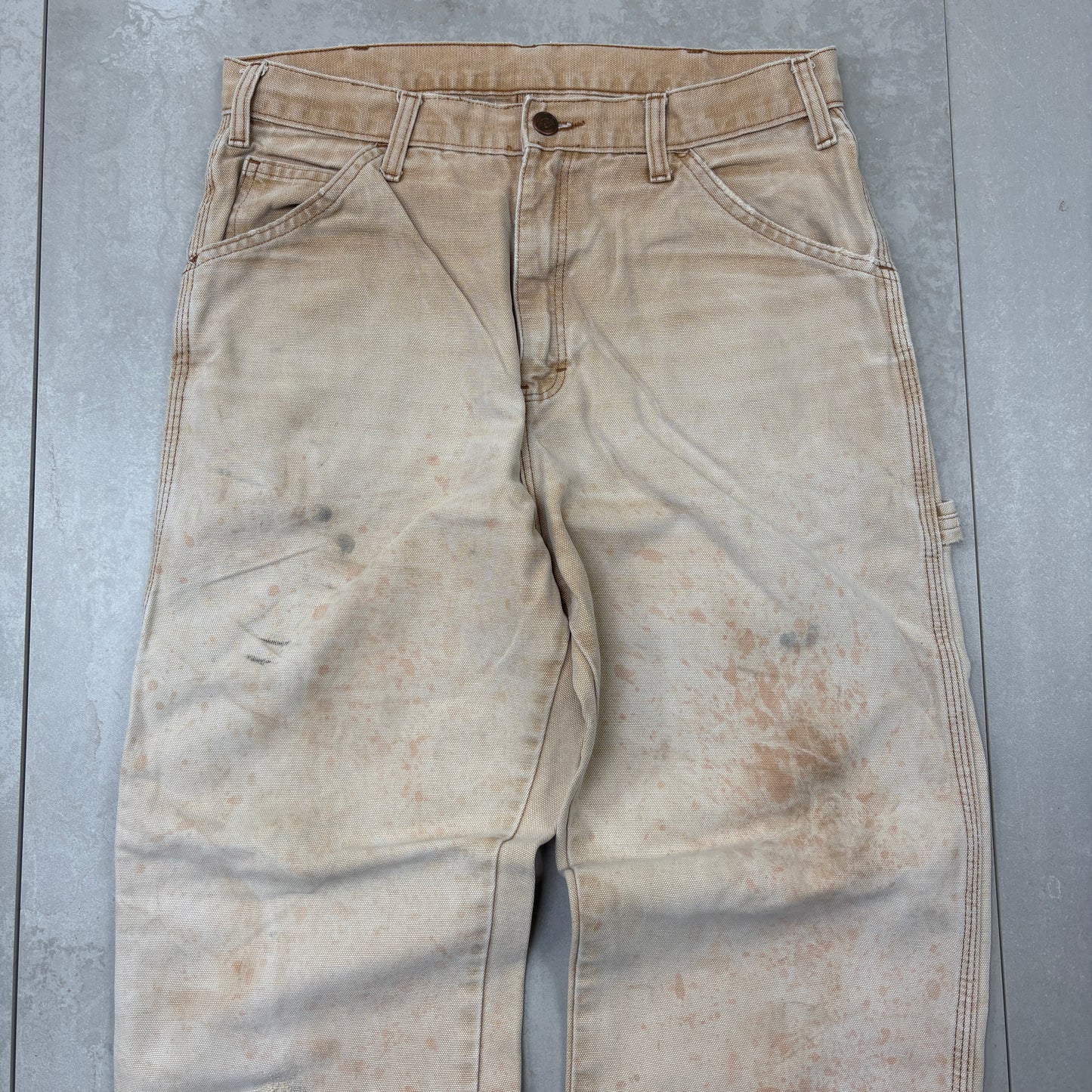 Vintage Dickies Workwear Cream Brown Carpenter Baggy Trousers - 32