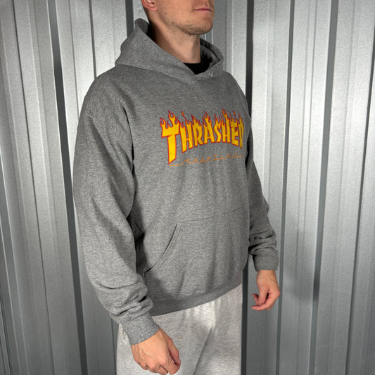Thrasher Grey Flames Skate Hoodie Sweatshirt - M