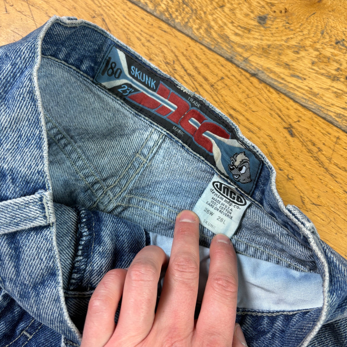 Vintage 90s JNCO Skunk Blue Embroidered Y2K Hip Hop Baggy Jeans - 26