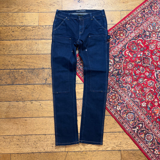Vintage Navy Blue Slim Double Knee Workwear Jeans - 34L