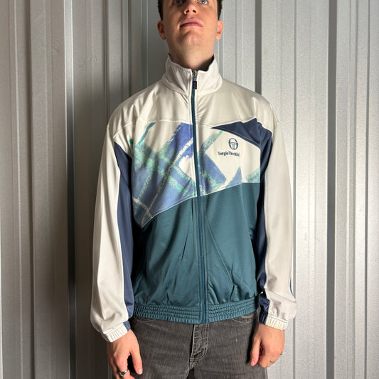 Vintage Sergio Tacchini 90s Blue White Tracksuit Track Shell Jacket - L