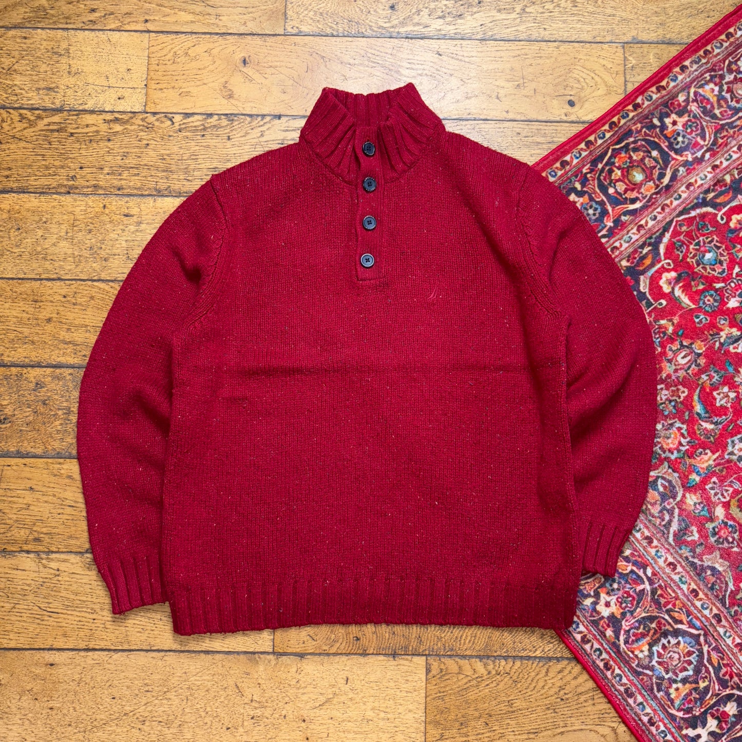 Vintage Nautica Red Embroidered Knit Jumper - XL