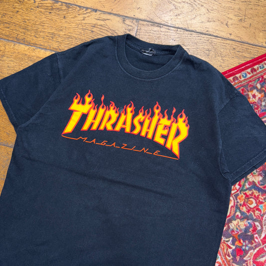 Vintage Thrasher Black Flames Skate Graphic T-Shirt - S