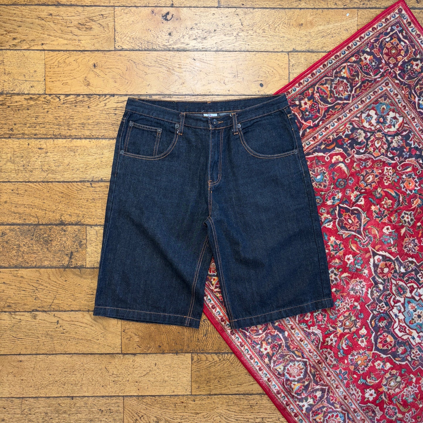 Vintage Embroidered Hip Hop Y2K Black Baggy Shorts Jorts - 36