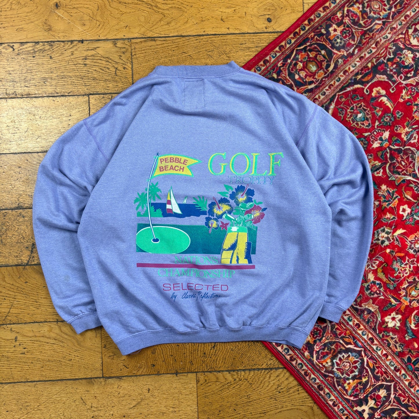 Vintage 90s Golf Purple Graphic Pebble Beach Sweatshirt - L