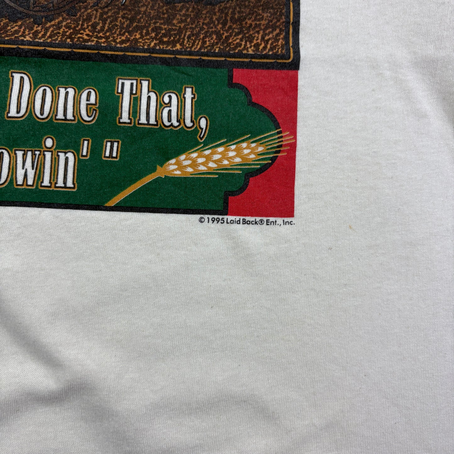 Vintage 1995 Funny Farmers Plowing White Single Stitch Graphic T-Shirt - XL