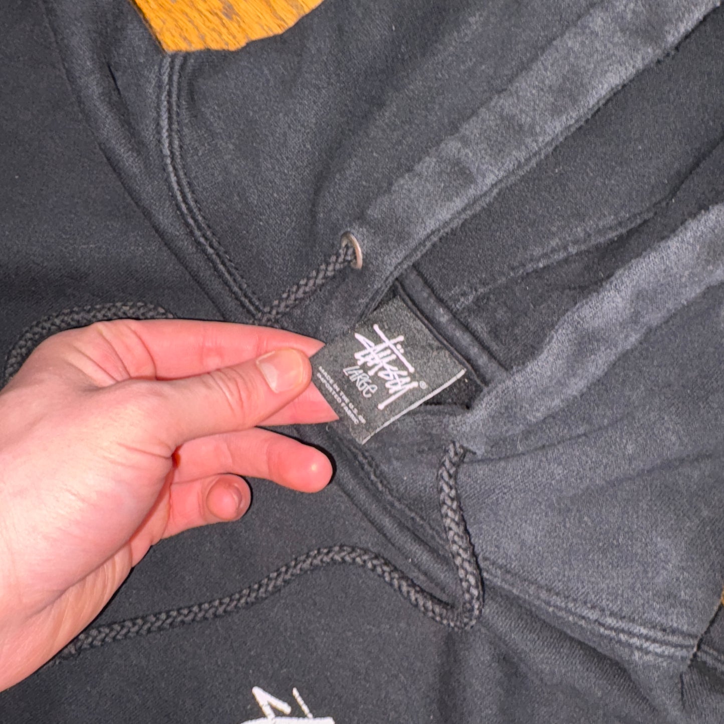 Vintage Stussy Black Hoodie Sweatshirt - L