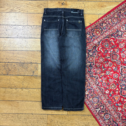 Vintage Southpole Black Womens Embroidered Y2K Hip Hop Baggy Jeans - Size 8/10