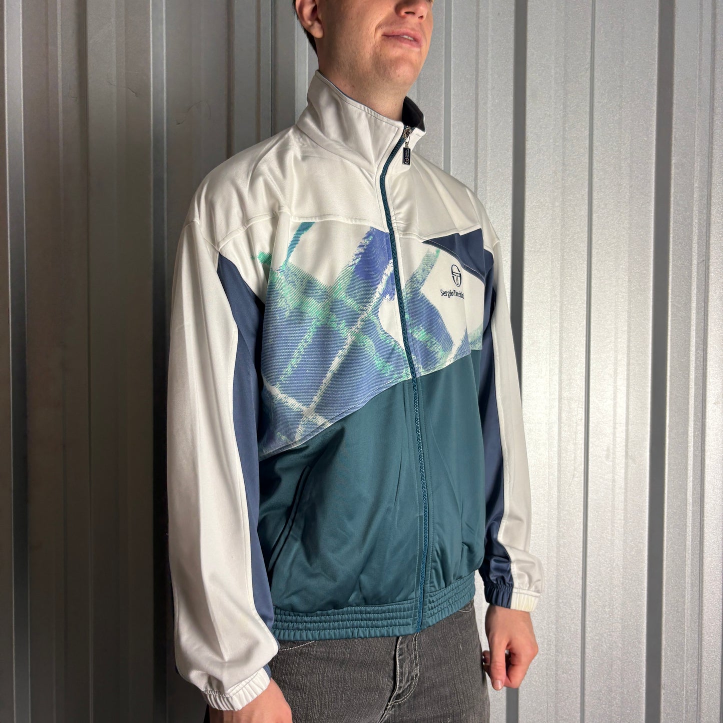 Vintage Sergio Tacchini 90s Blue White Tracksuit Track Shell Jacket - L
