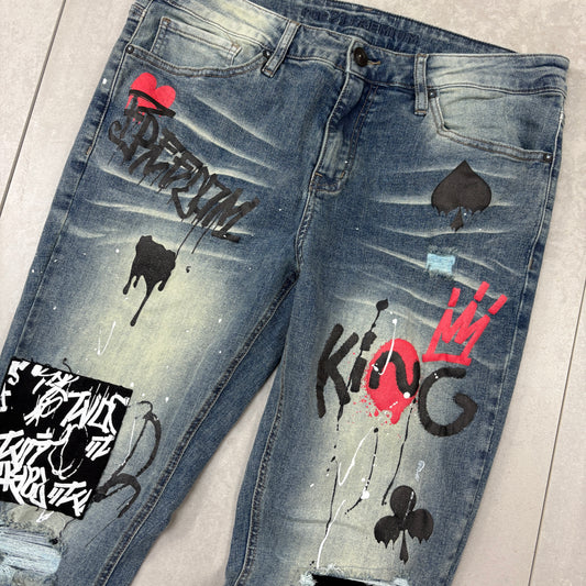 Vintage Hip Hop Skinny Blue Jeans - 36