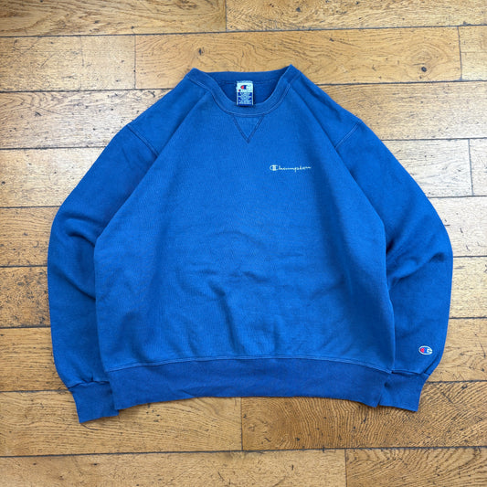 Vintage Champion Blue Embroidered Sweatshirt - XL