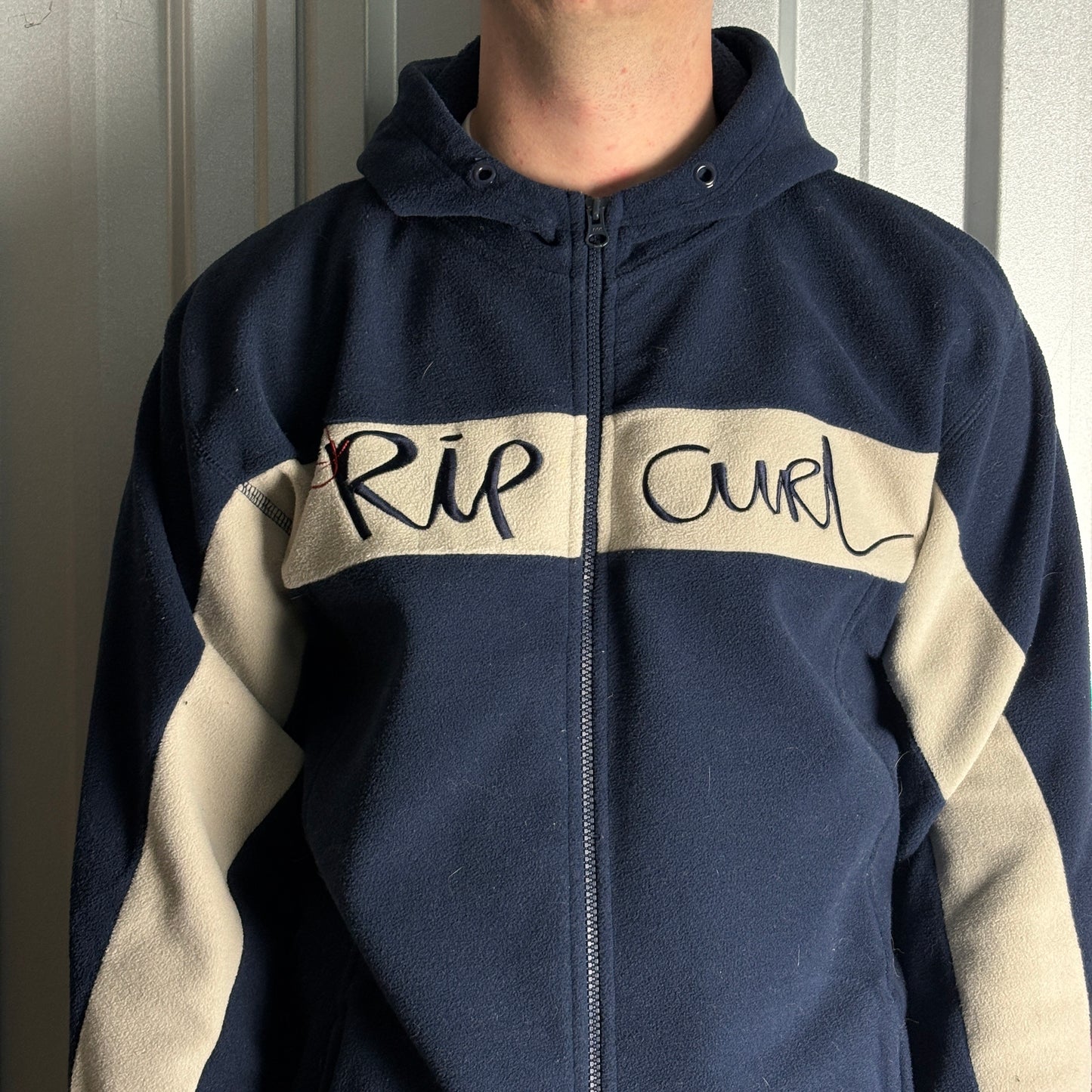 Vintage Rip Curl Navy Fleece Surfwear Y2K 00s Hoodie Embroidered Sweatshirt - M
