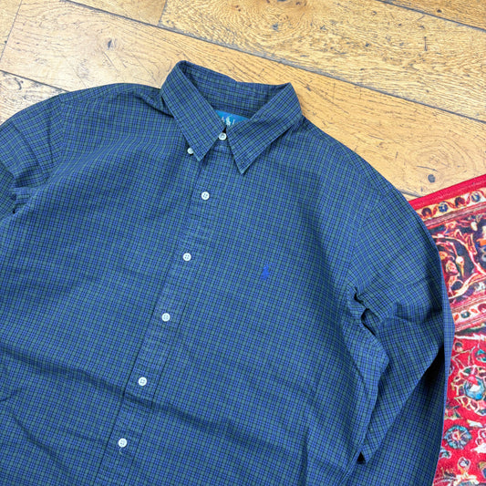 Vintage Ralph Lauren Navy Check Embroidered Shirt - L