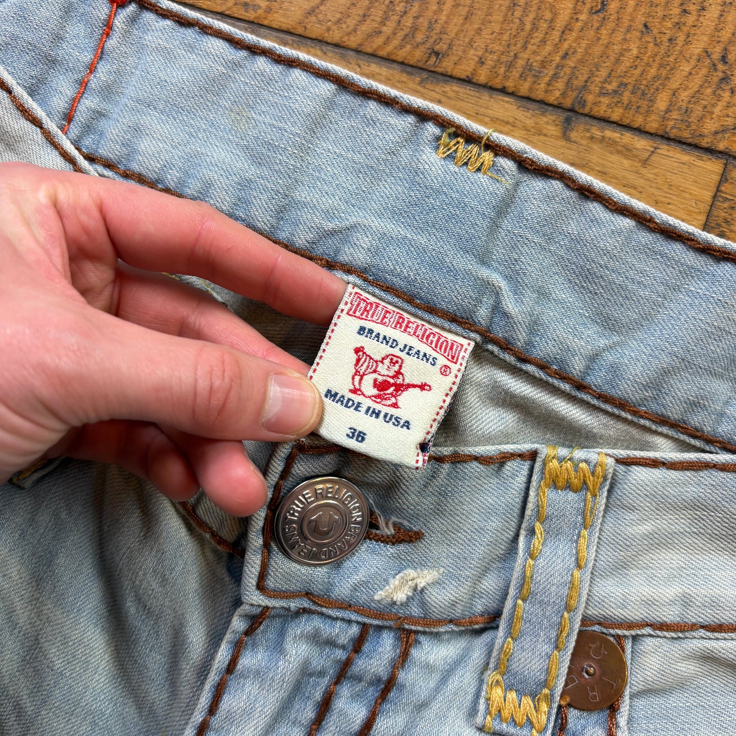 Vintage True Religion Blue Bootcut Embroidered Y2K Hip Hop Baggy Jeans - 36